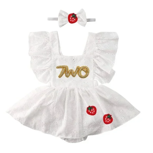 Strawberry Dress Second Birthday Romper Dress Clothes Berries outfit bodysuit - Picture 2 of 7